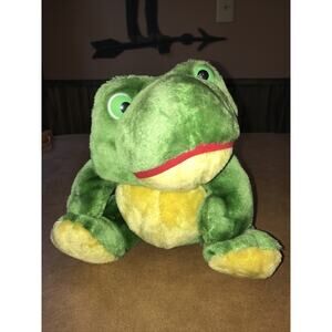 Vtg Frog Bellstone Trading Co Antics Plush Bright Green Eyes Croaking Sound